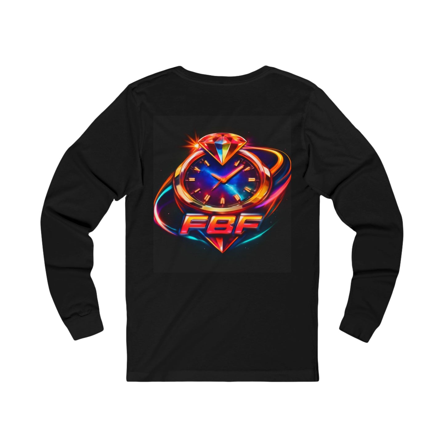 FBF Neon Clock Long Sleeve Tee — Retro Futuristic Timepiece Graphic Shirt