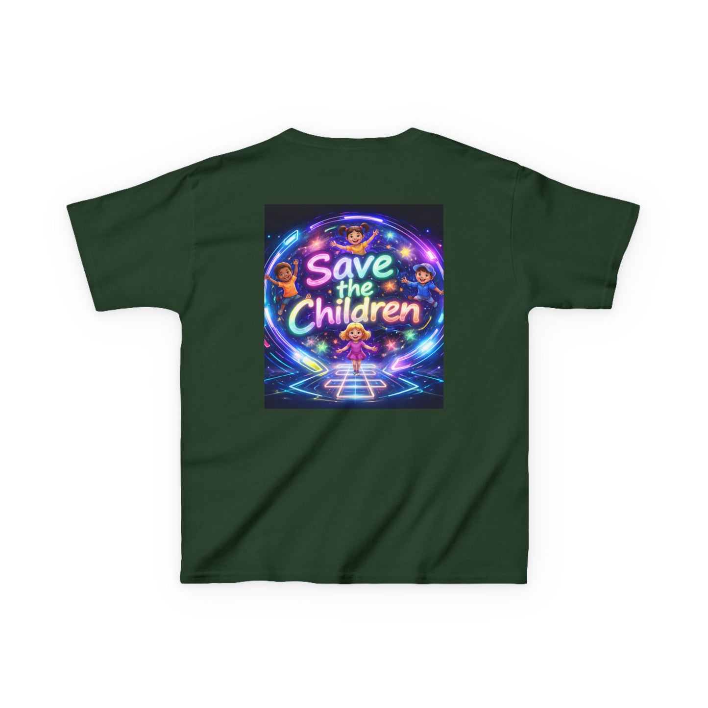 Kids Tee — 'Save the Children' Neon Rainbow Charity Design