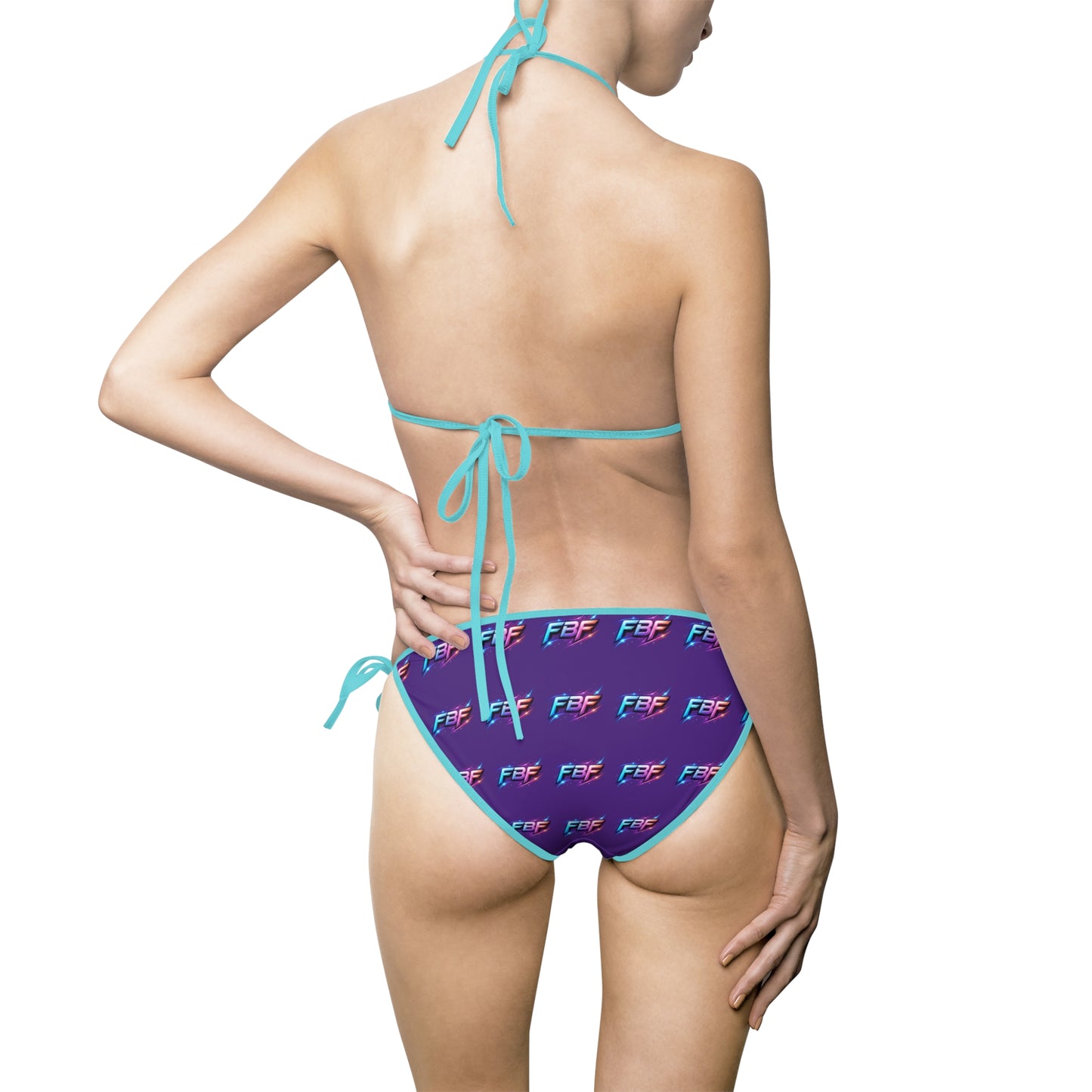 Retro Neon Sunset Bikini — Purple Vaporwave Palm Print Swimsuit