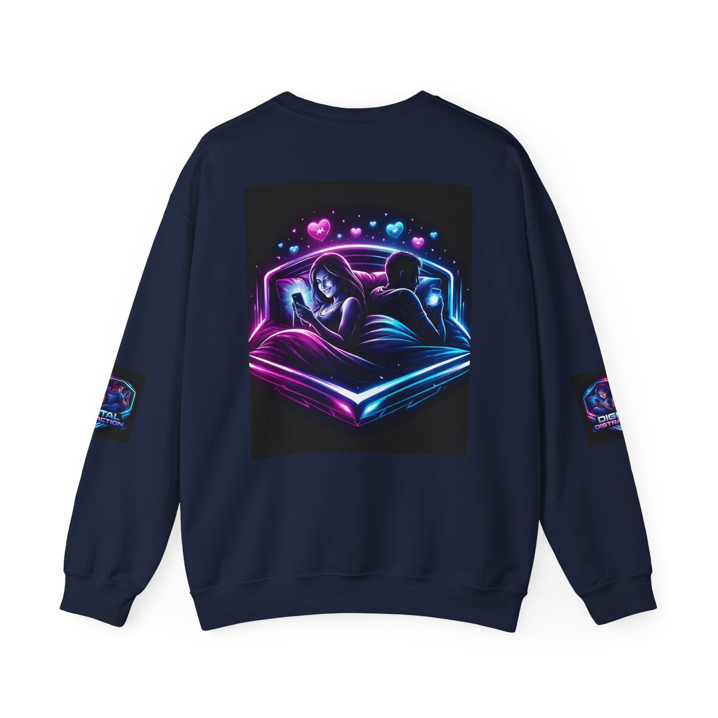 Crewneck Sweatshirt — Neon Couple in Bed Heart Illustration