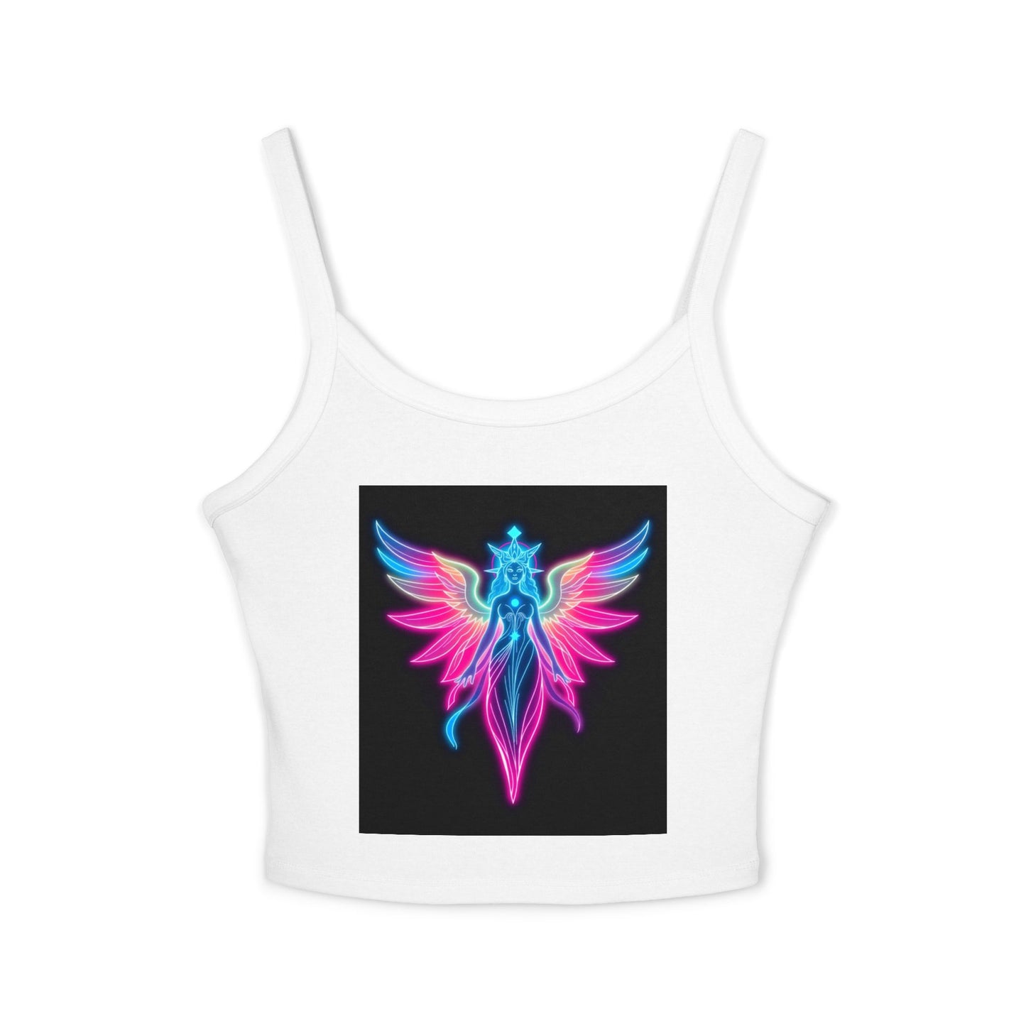 Neon Angel Graphic Spaghetti Strap Tank Top, Summer Shirt, Festival Wear, Bohemian Top, Trendy Casual Wear, Gift for Her