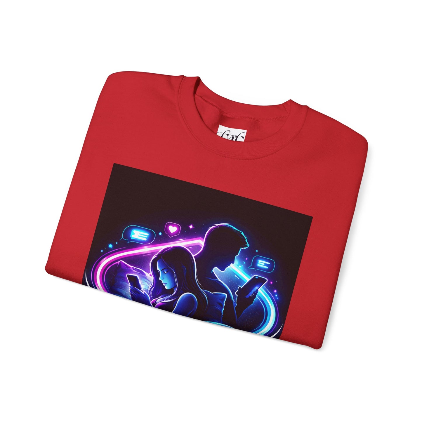 Crewneck Sweatshirt — Neon Couple in Bed Heart Illustration