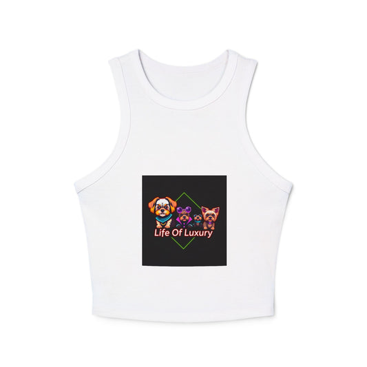 Life Of Luxury Dog-Themed Women's Micro Rib Racer Tank Top, Cute Pet Lover Apparel, Summer Fashion, Gift for Dog Moms, Casual Outfit