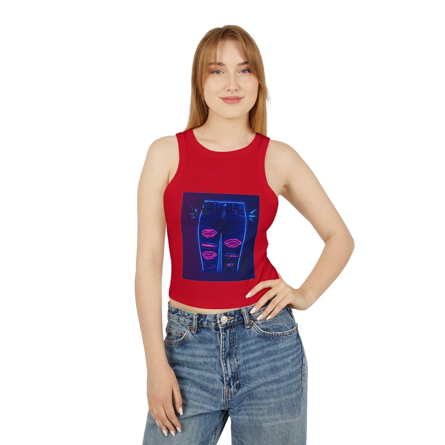 Chic Graphic Racer Tank Top, Casual Wear, Summer Essential, Trendy Apparel, Street Style, Festival Outfit
