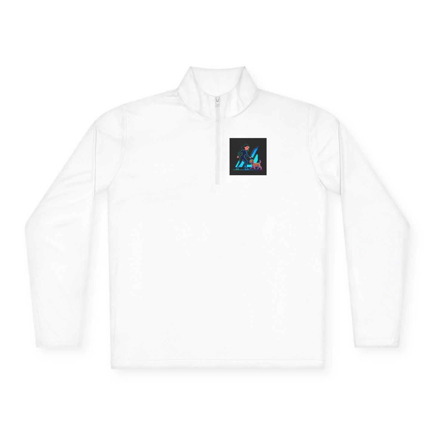 GiGi Logo Quarter-Zip Pullover — Neon Retro Dog Walker Design