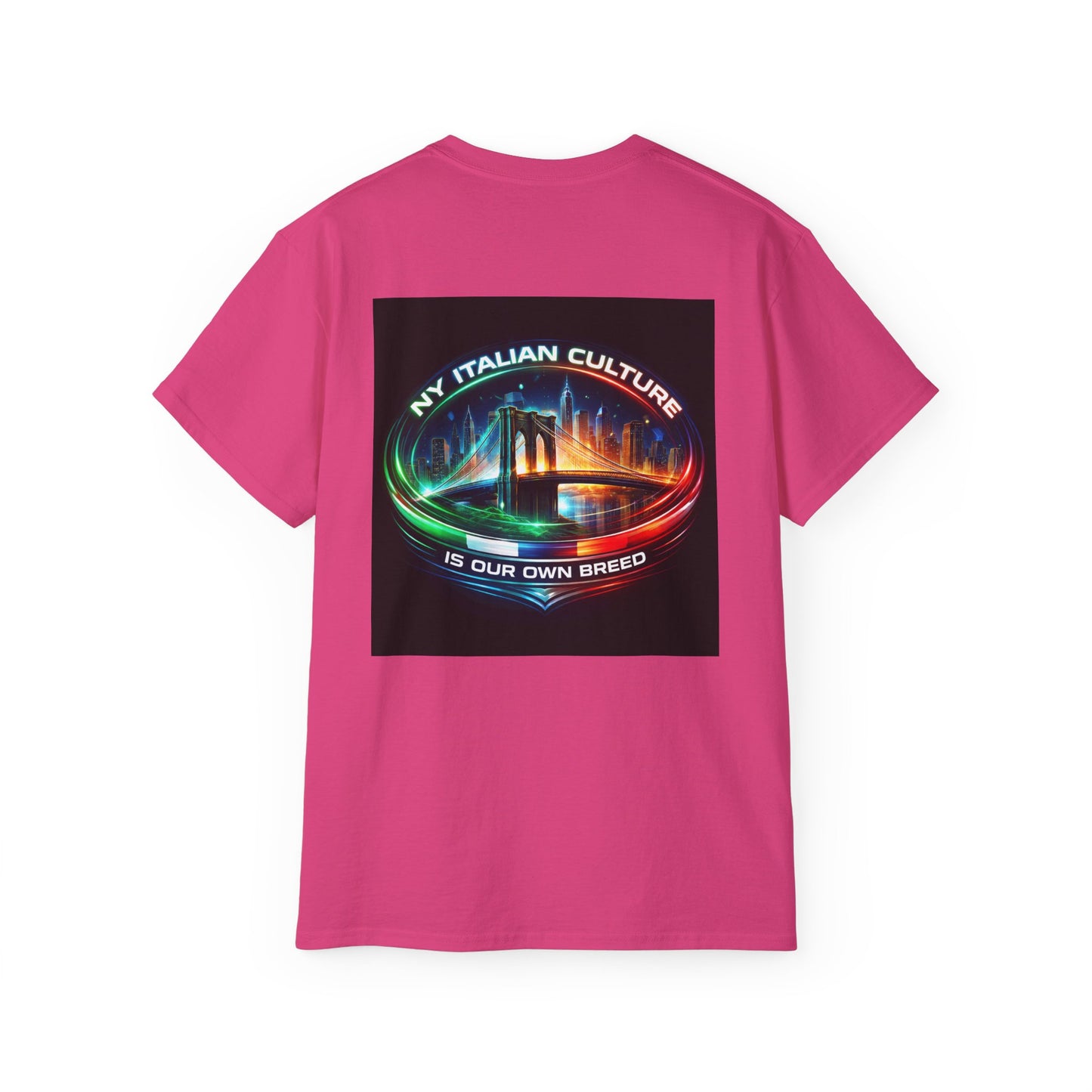 NY Italian Culture T‑Shirt — Retro Neon Brooklyn Bridge Graphic