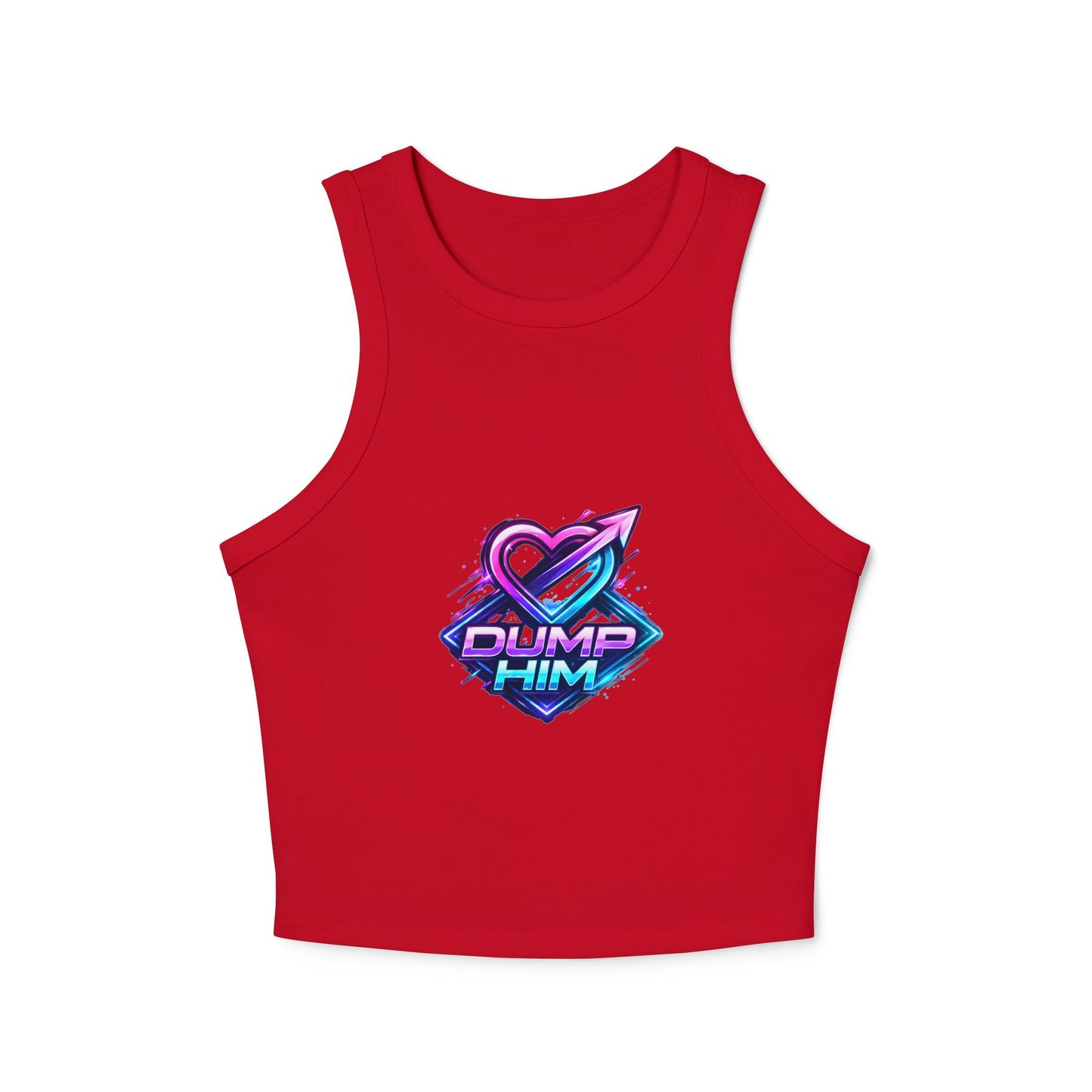 Dump Him Graphic Racer Tank Top — Bold Retro Heart Breakup Tee for Women