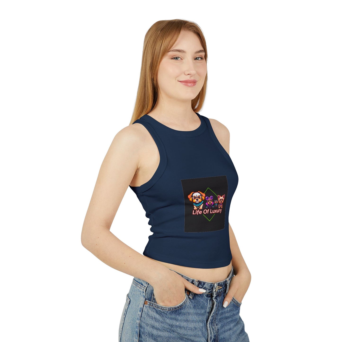 Life Of Luxury Dog-Themed Women's Micro Rib Racer Tank Top, Cute Pet Lover Apparel, Summer Fashion, Gift for Dog Moms, Casual Outfit