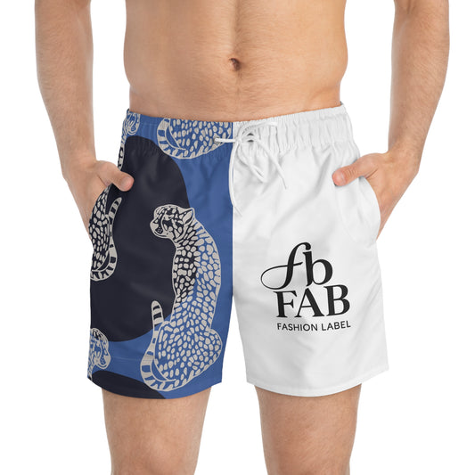 Men’s Black and Blue cheetah Swim Trunks (AOP)