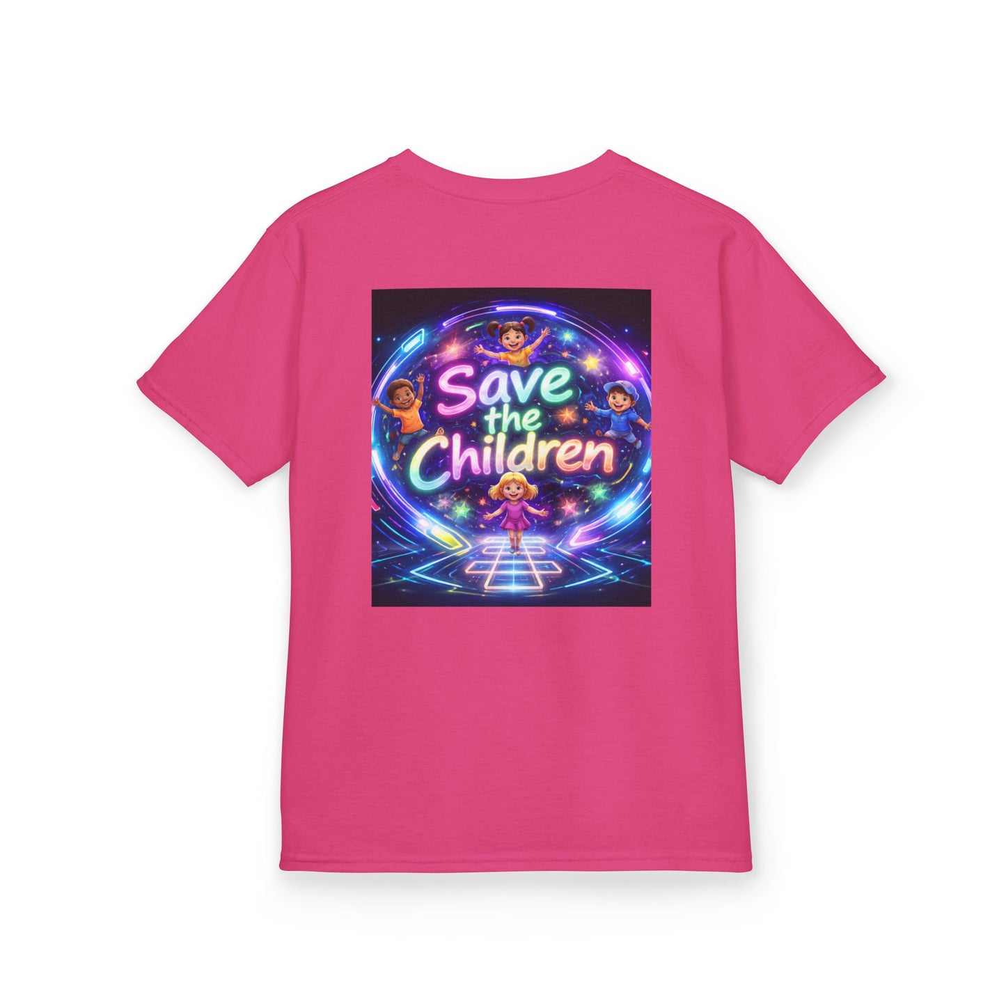 Kids Tee — 'Save the Children' Neon Rainbow Charity Design