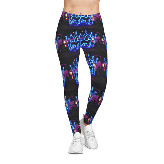 Neon Crown Women's Casual Leggings, Vibrant AOP Activewear, Stylish Jogging Pants, Gift for Her, Festival Clothing, Everyday Comfort