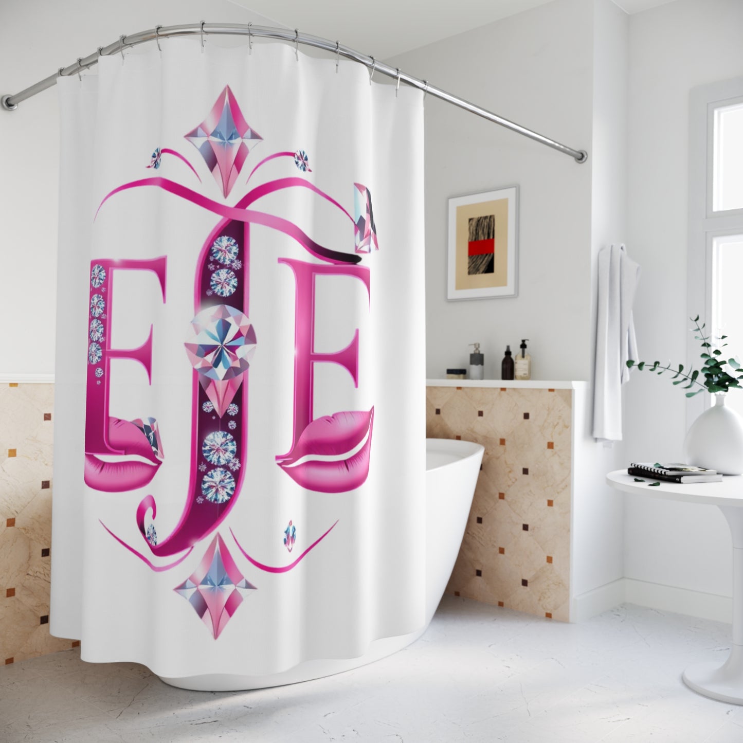 Glamorous Monogram Shower Curtains with Rhinestone Design, Luxurious Bathroom Decor, Personalized Gift for Her, Bridal Shower Present, [...]