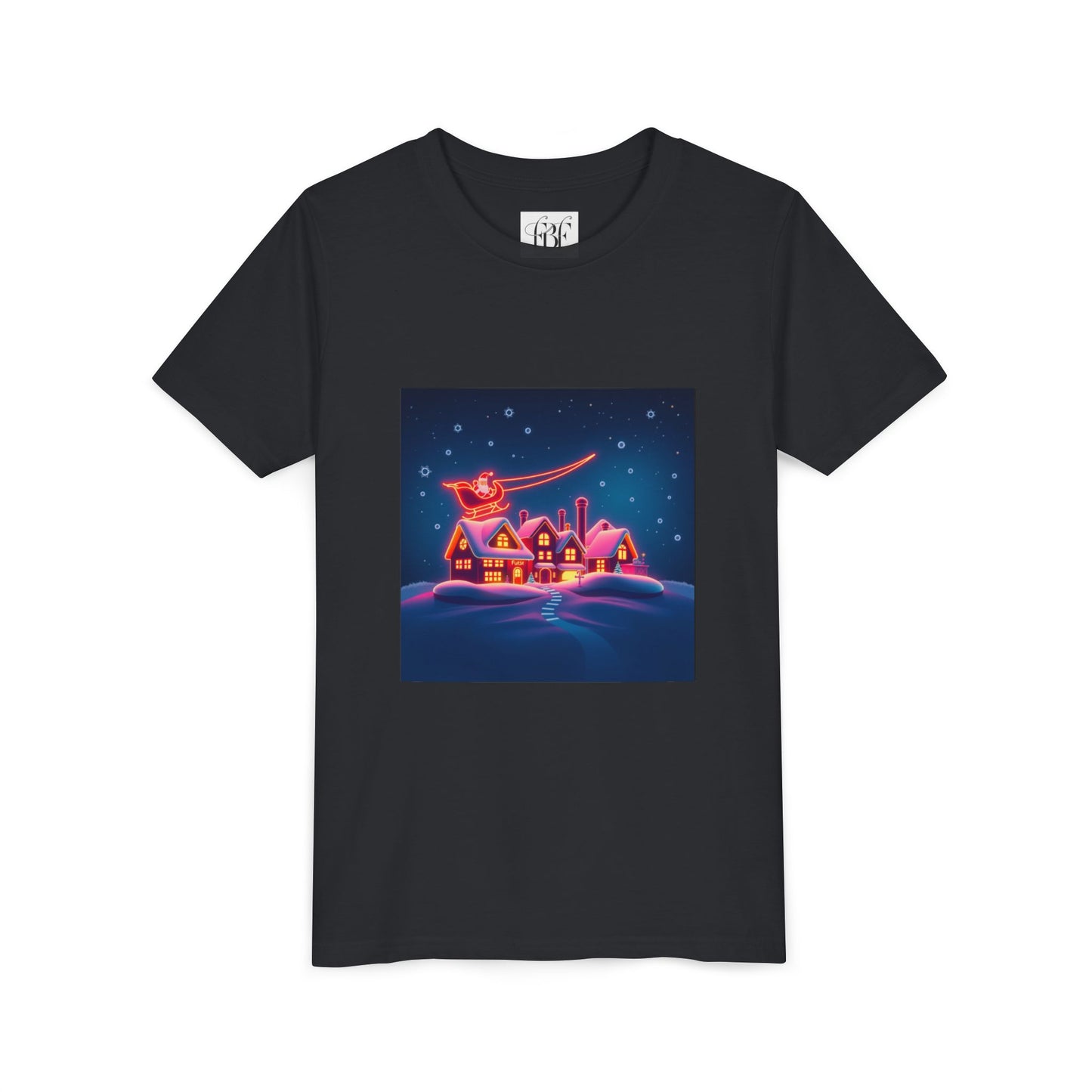 Neon Winter Village Youth Tee — Magical Snowy Night Kids T-Shirt