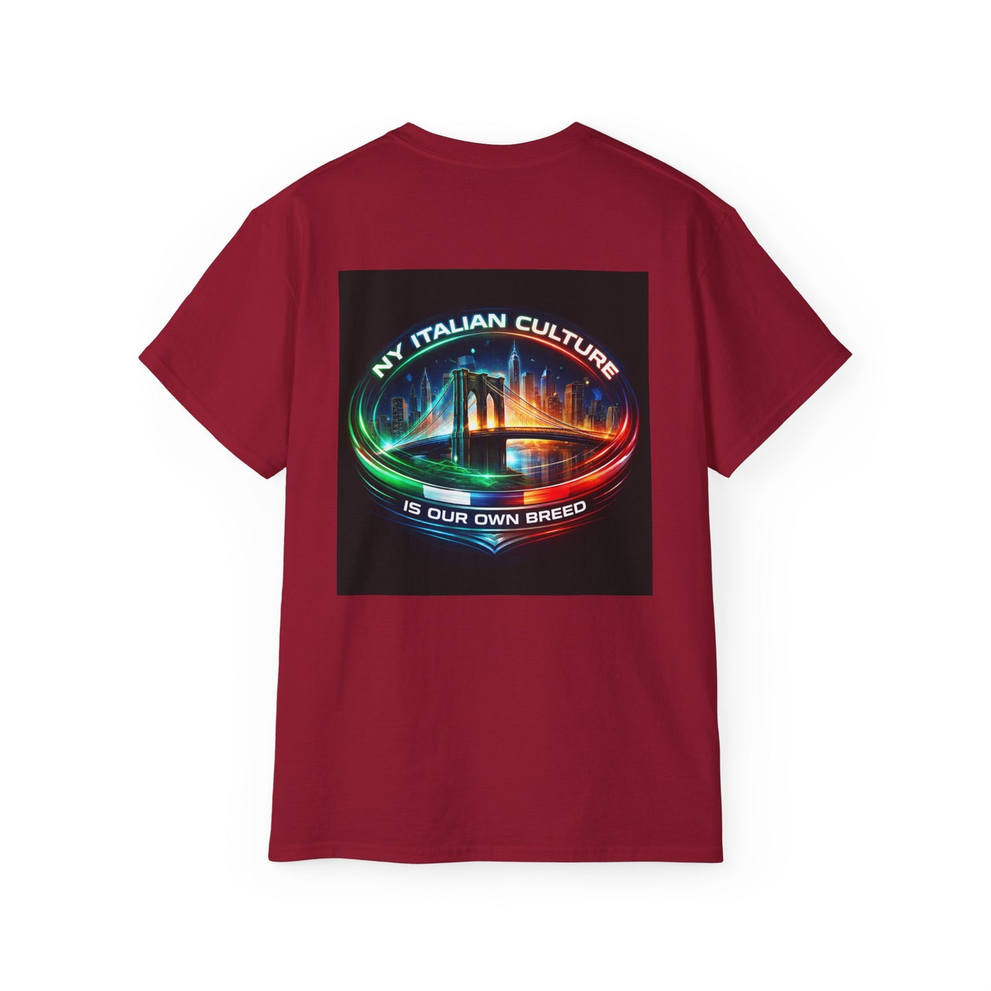 NY Italian Culture T‑Shirt — Retro Neon Brooklyn Bridge Graphic