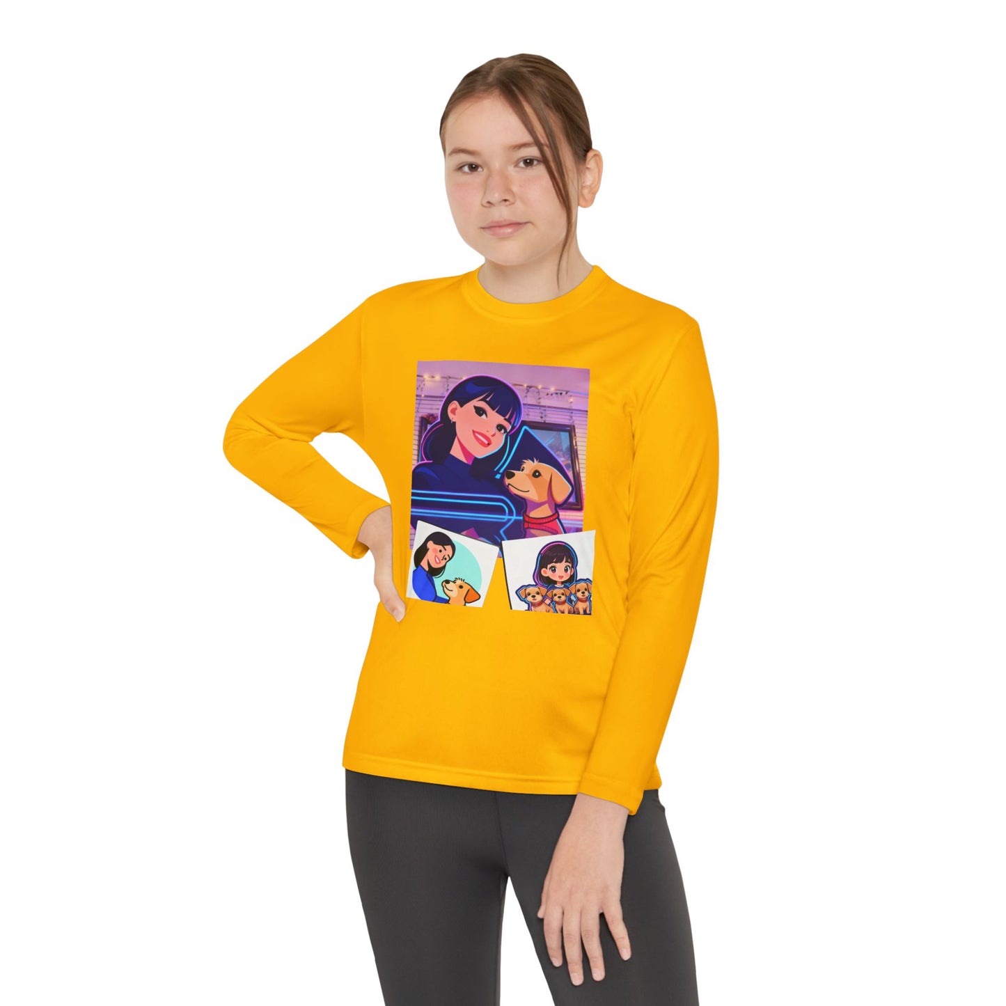 Youth Long Sleeve Tee — Girl Hugging Dog Graphic