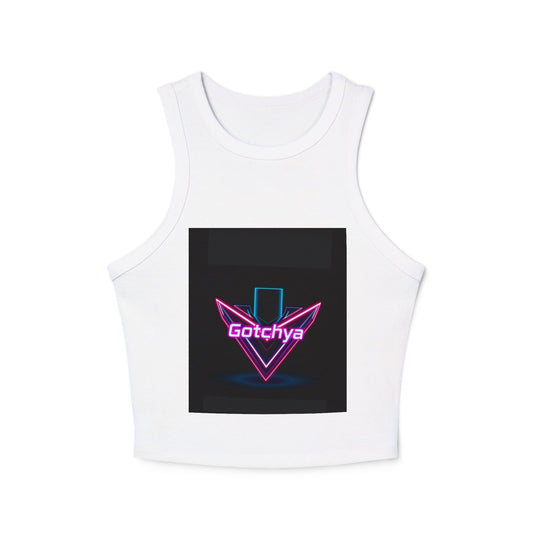 Gotchya Women's Micro Rib Racer Tank Top, Retro Crop Top, Festival Wear, Summer Essential, Workout Shirt, Graphic Tee