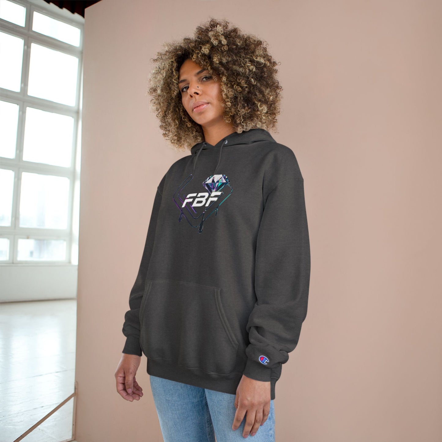 Fbf diamond Champion Hoodie — Dripping Diamond Heart Graphic Pullover