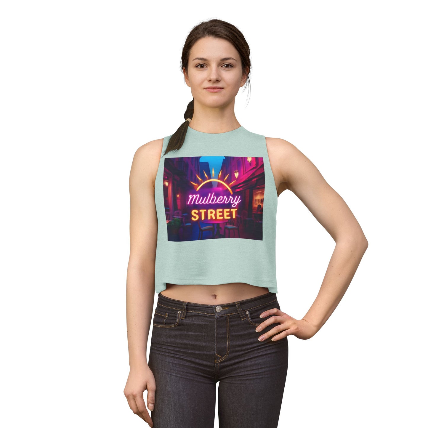 Mulberry Street Neon Crop Top — Vintage Nightlife Graphic Tank