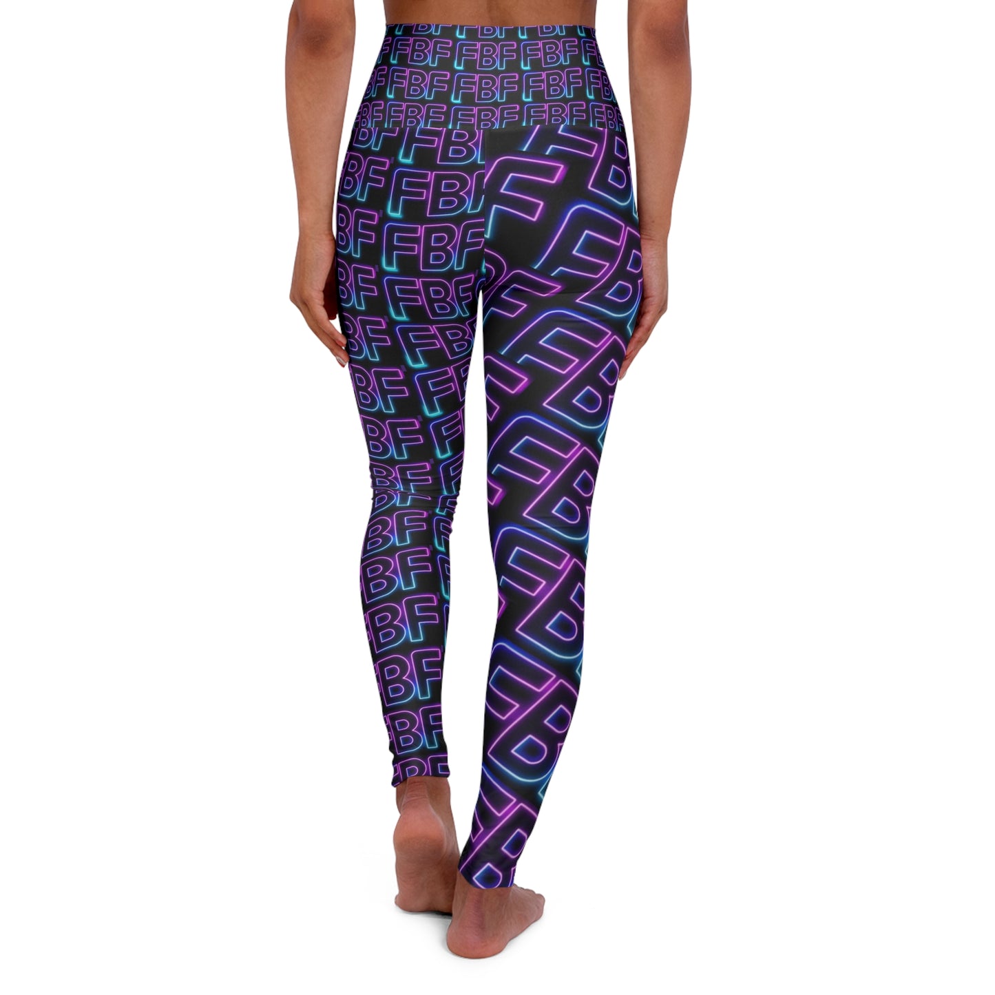 Neon 'BFF' High-Waist Yoga Leggings — Retro 80s Neon Pattern Activewear