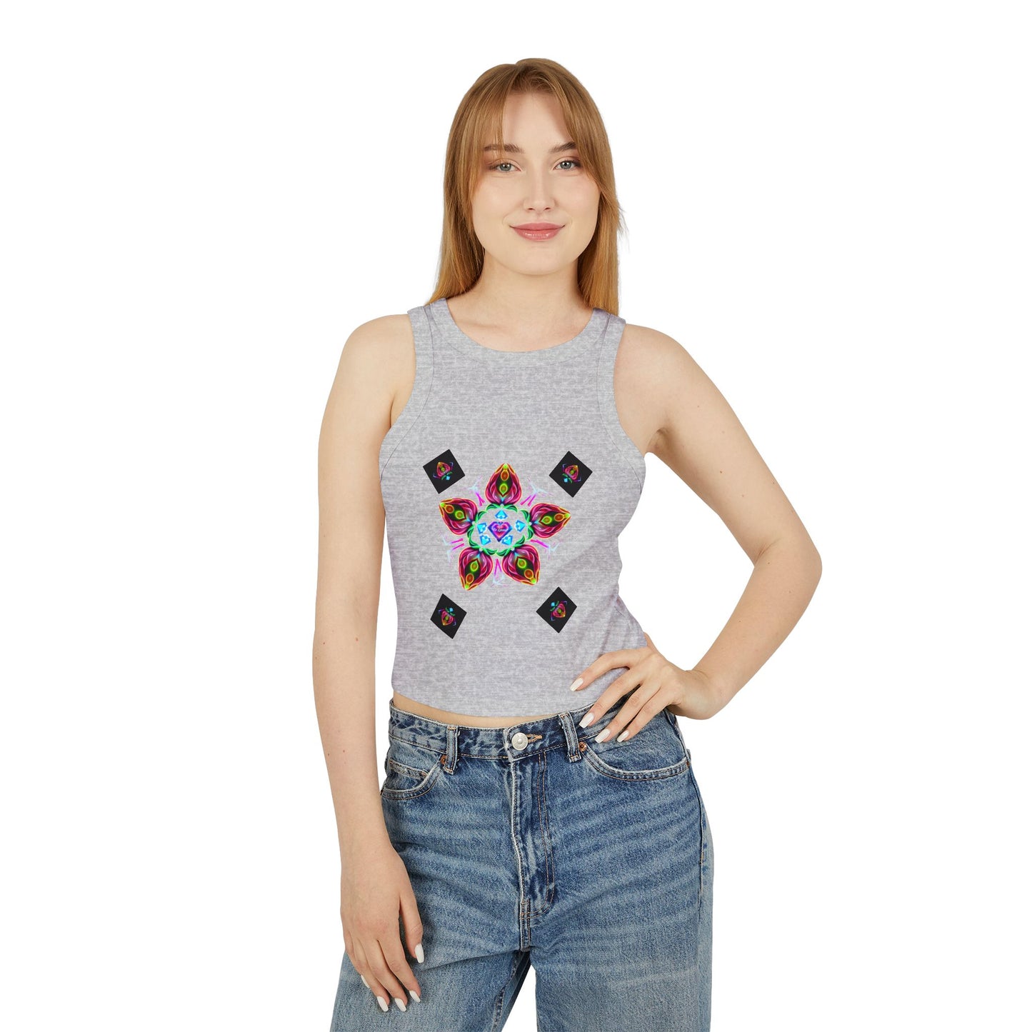 Colorful Graphic Racer Tank Top, Vibrant Summer Top, Festival Apparel, Boho Chic, Casual Wear, Perfect for Concerts, Gift Idea