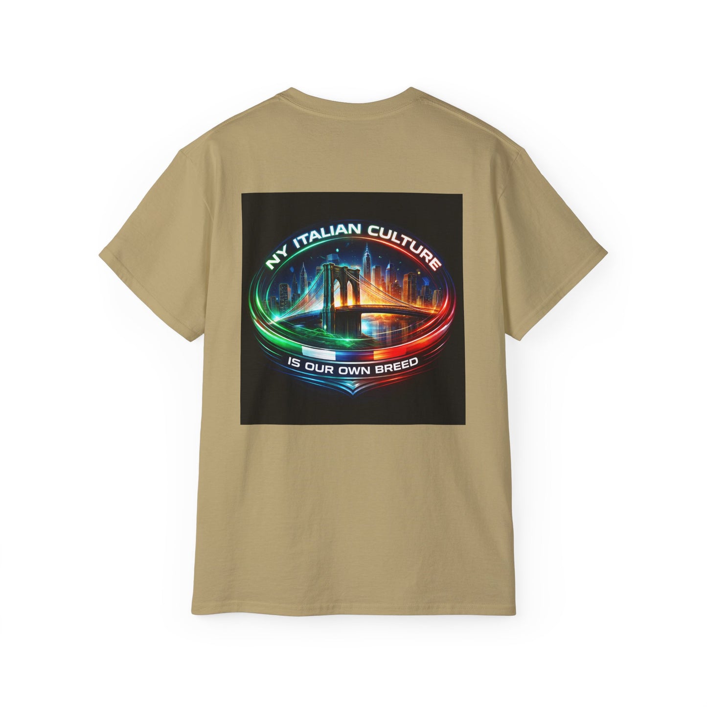 NY Italian Culture T‑Shirt — Retro Neon Brooklyn Bridge Graphic
