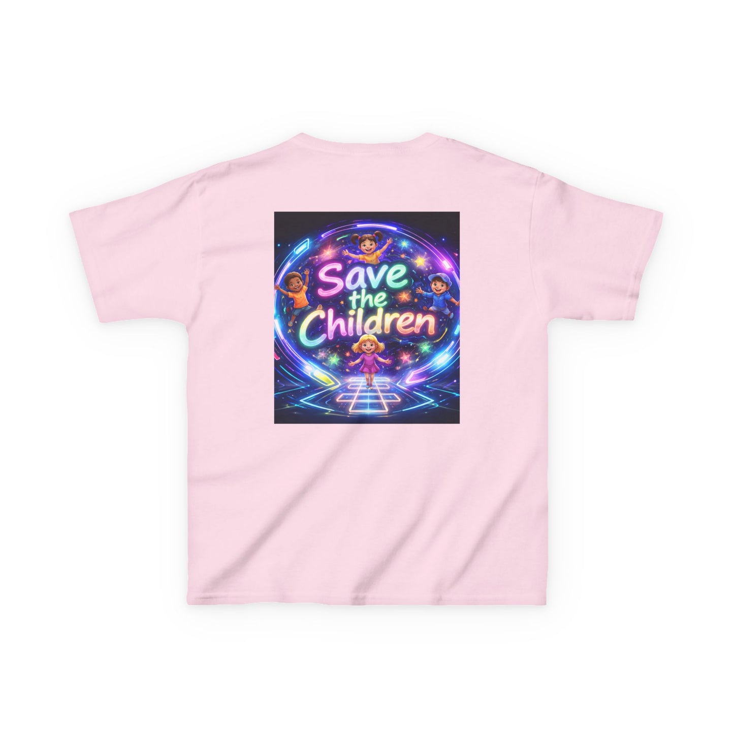 Kids Tee — 'Save the Children' Neon Rainbow Charity Design