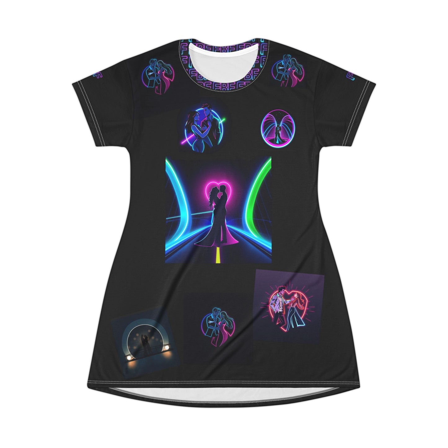 Neon Dance T-Shirt Dress - AOP for Nightlife Vibes