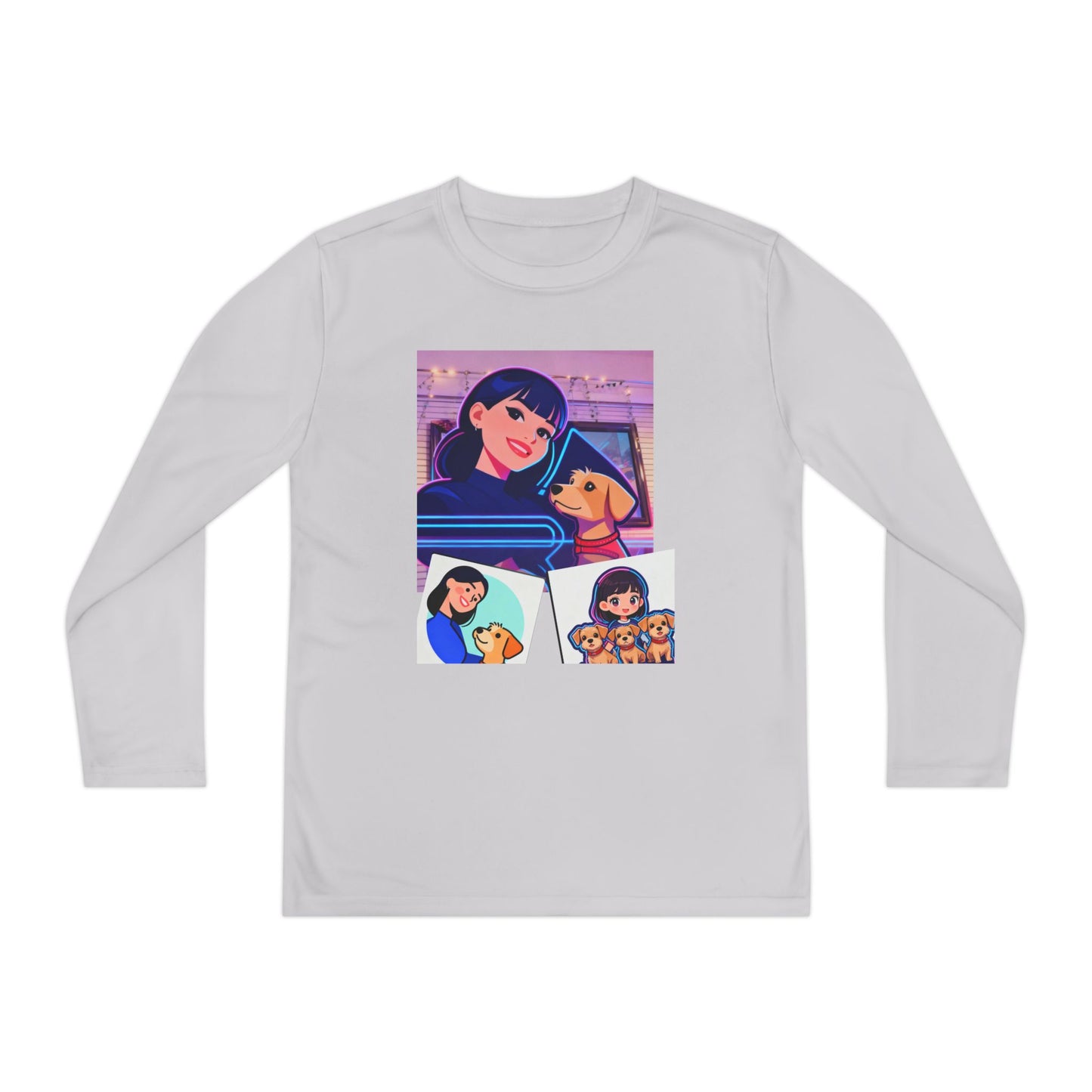 Youth Long Sleeve Tee — Girl Hugging Dog Graphic