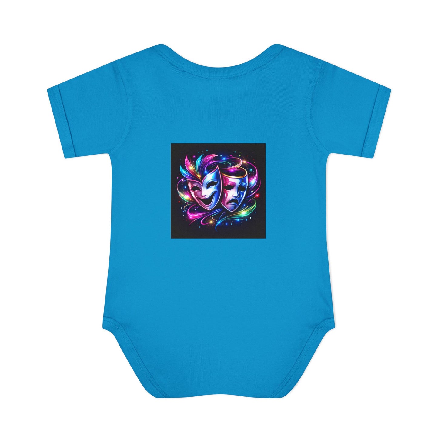 Neon Theatre Masks Infant Bodysuit — Colorful Drama Baby Onesie