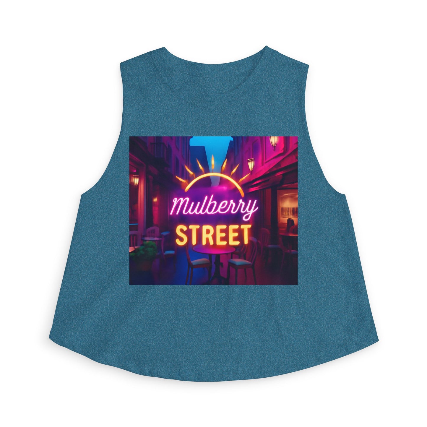 Mulberry Street Neon Crop Top — Vintage Nightlife Graphic Tank