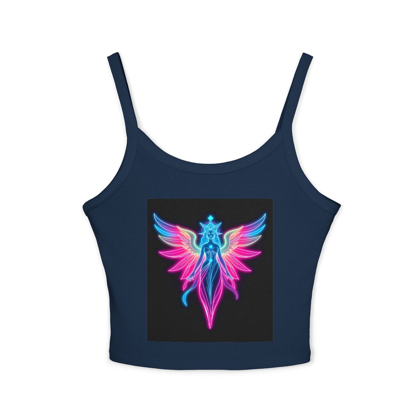 Neon Angel Graphic Spaghetti Strap Tank Top, Summer Shirt, Festival Wear, Bohemian Top, Trendy Casual Wear, Gift for Her