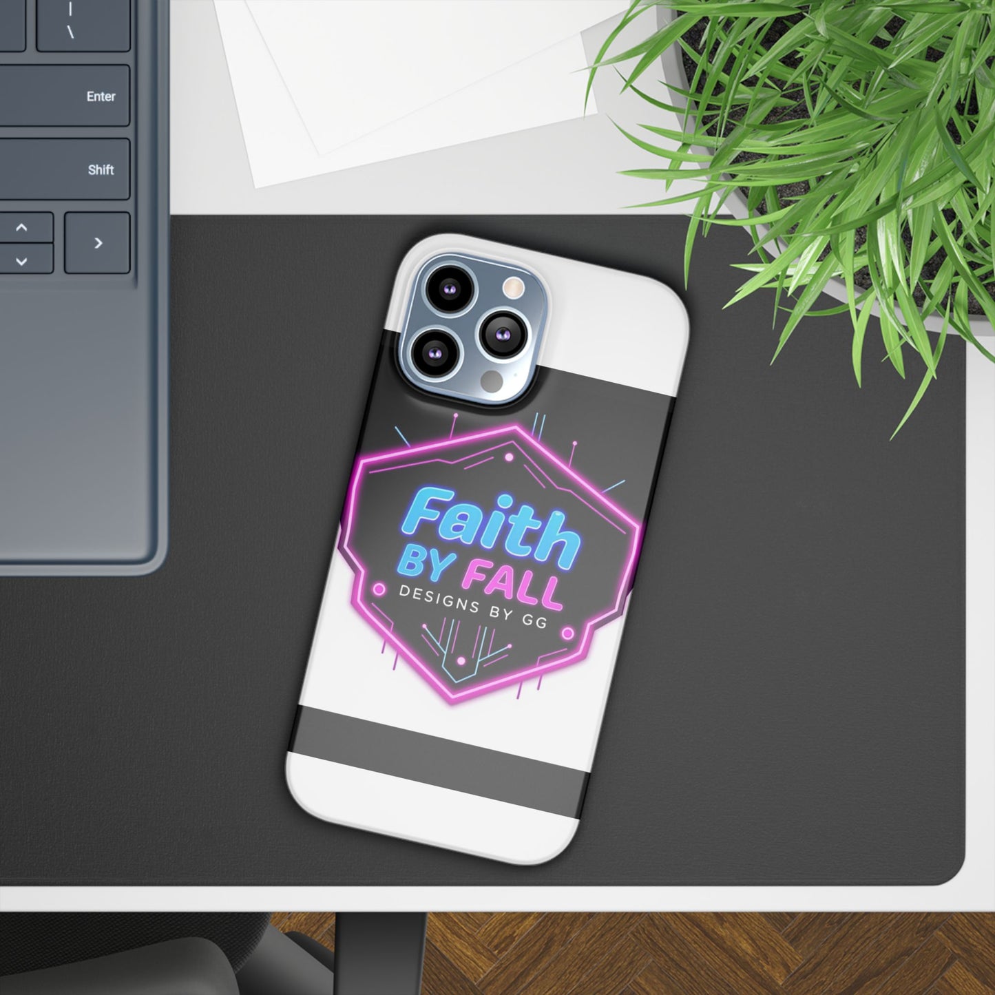 Faith by Fall Slim Phone Case - Neon Design for Tech Enthusiasts