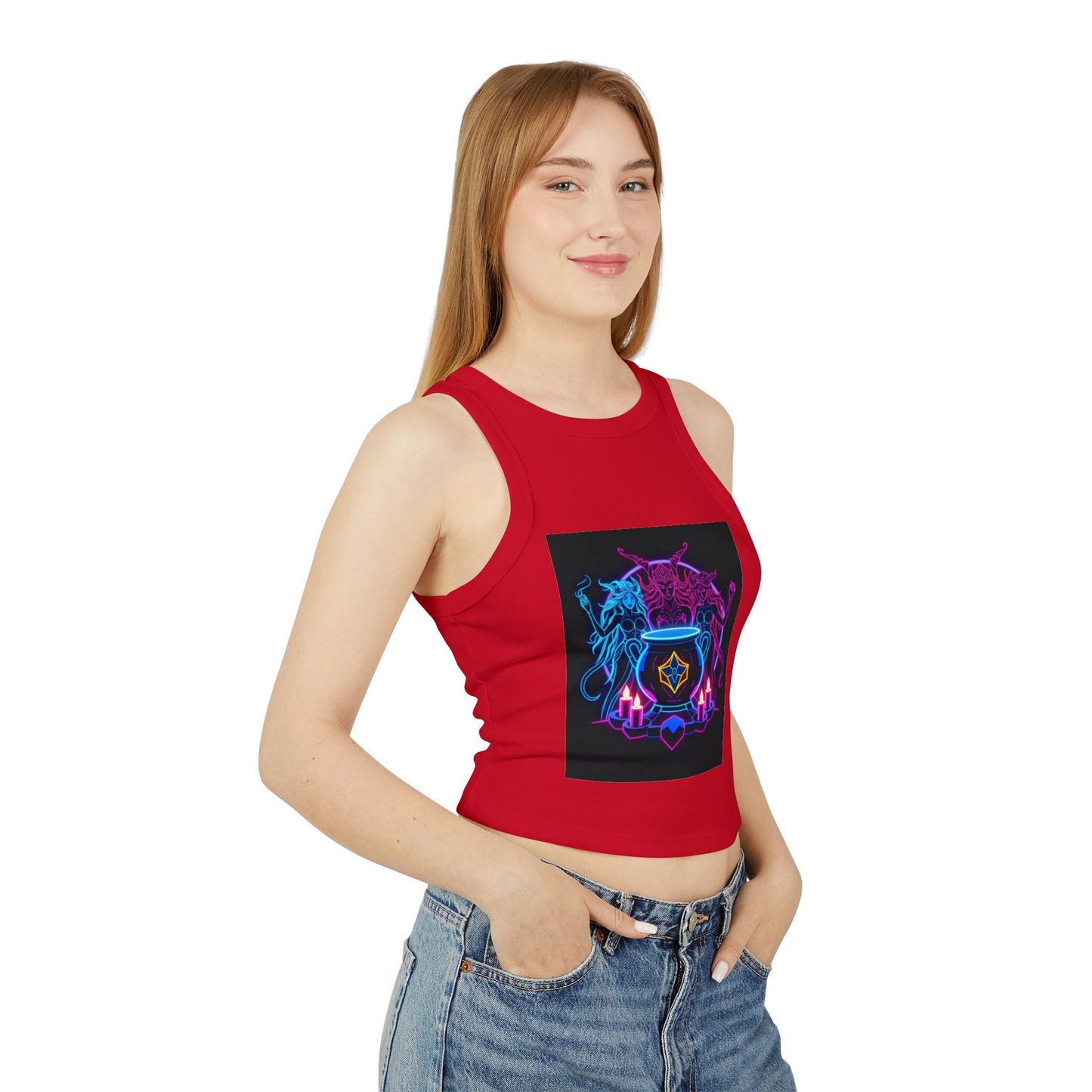 Witchy Neon Cauldron Tank Top - Occult Retro Graphic Racerback