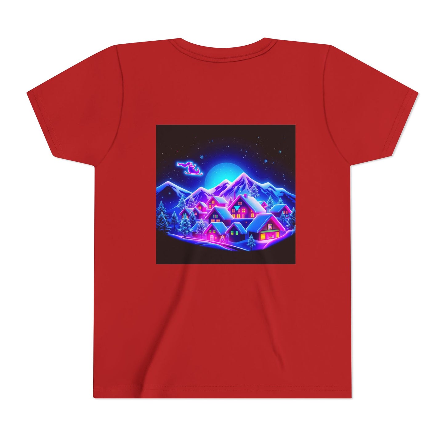 Neon Winter Village Youth Tee — Magical Snowy Night Kids T-Shirt