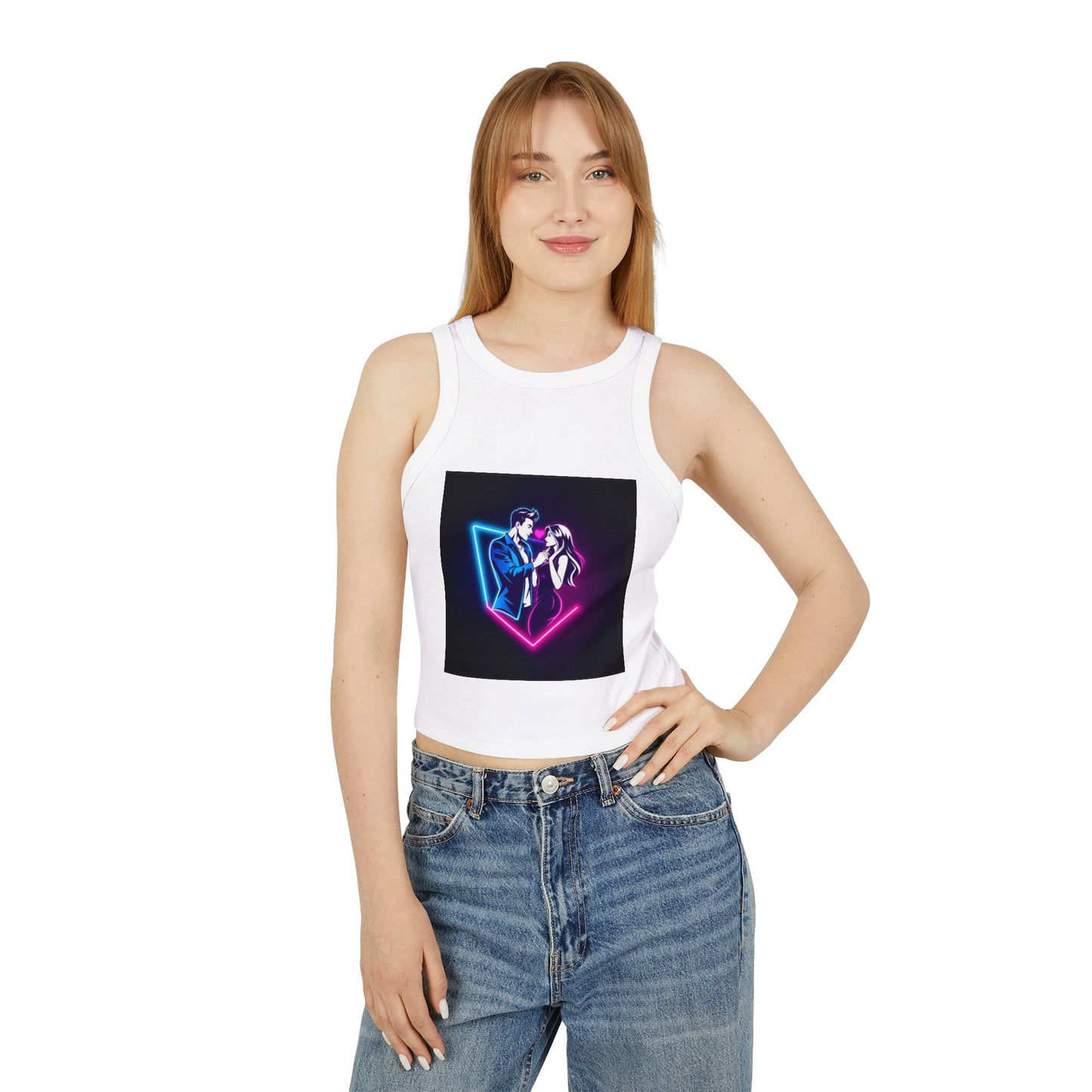 Neon Love Graphic Tank Top, Women's Racerback Shirt, Perfect for Date Night, Festival Wear, Summer Style, Valentine's Day Gift