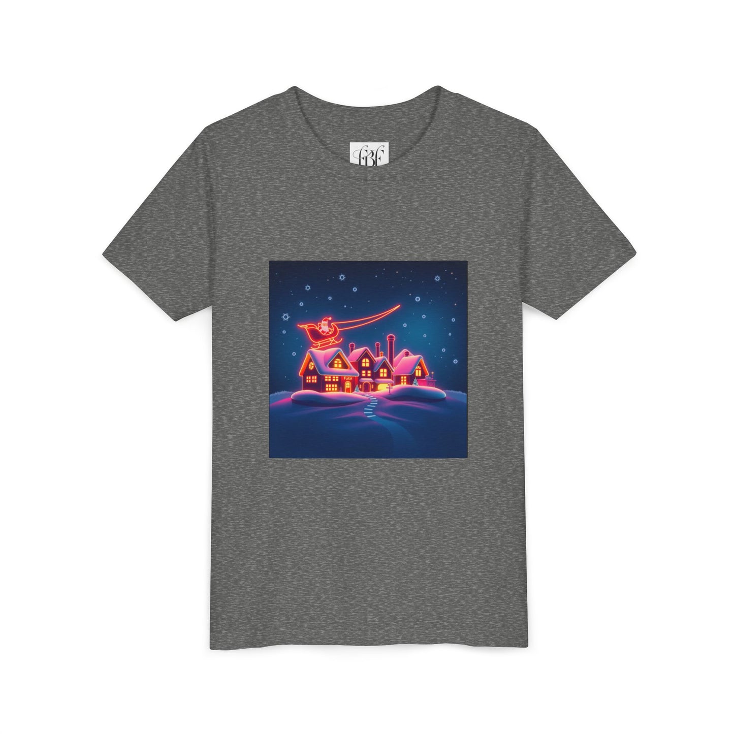 Neon Winter Village Youth Tee — Magical Snowy Night Kids T-Shirt