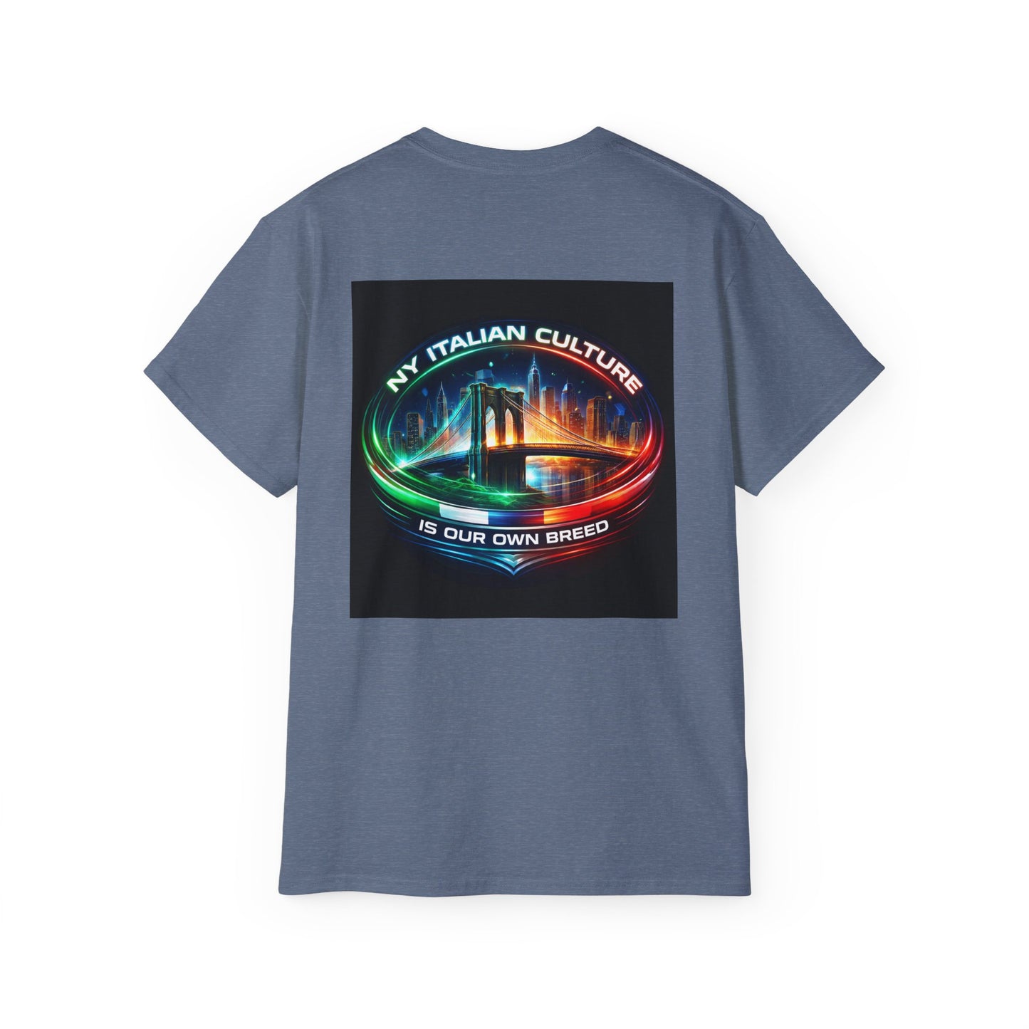 NY Italian Culture T‑Shirt — Retro Neon Brooklyn Bridge Graphic