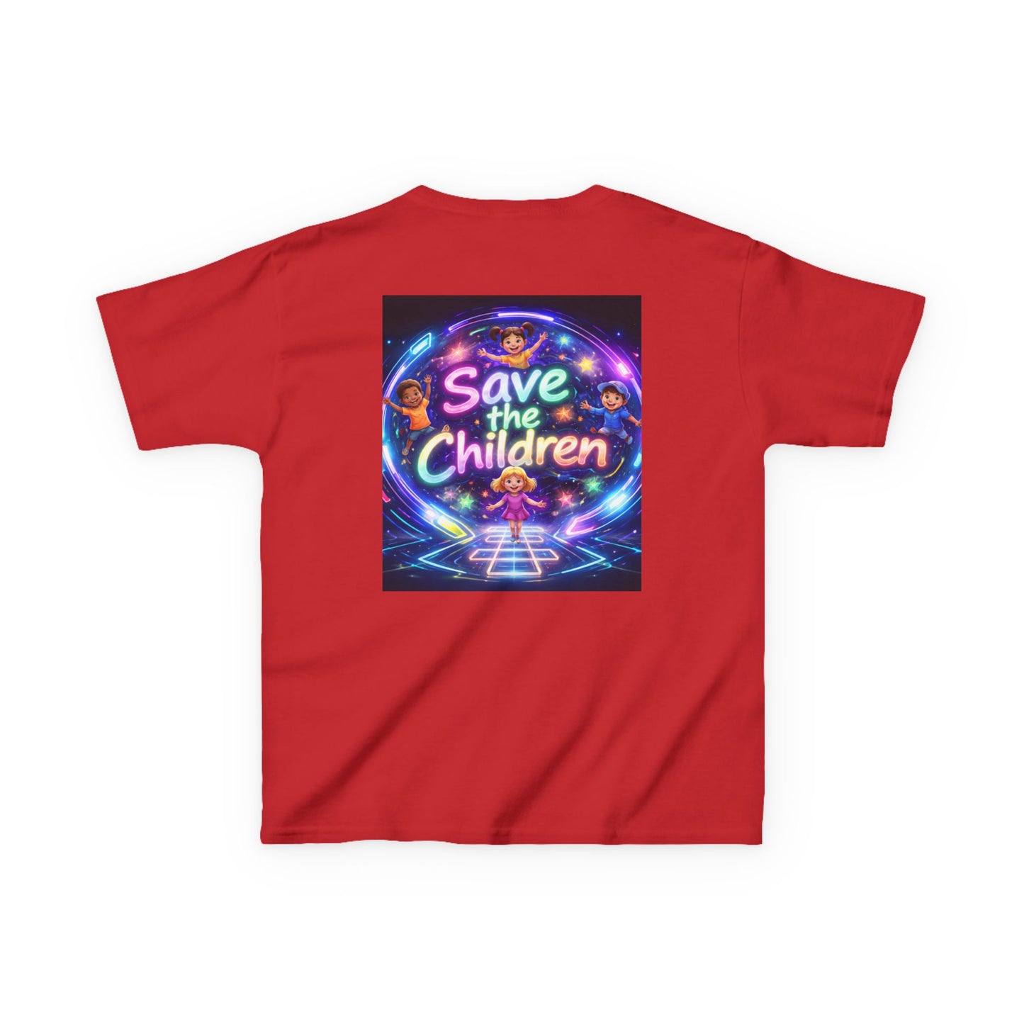 Kids Tee — 'Save the Children' Neon Rainbow Charity Design