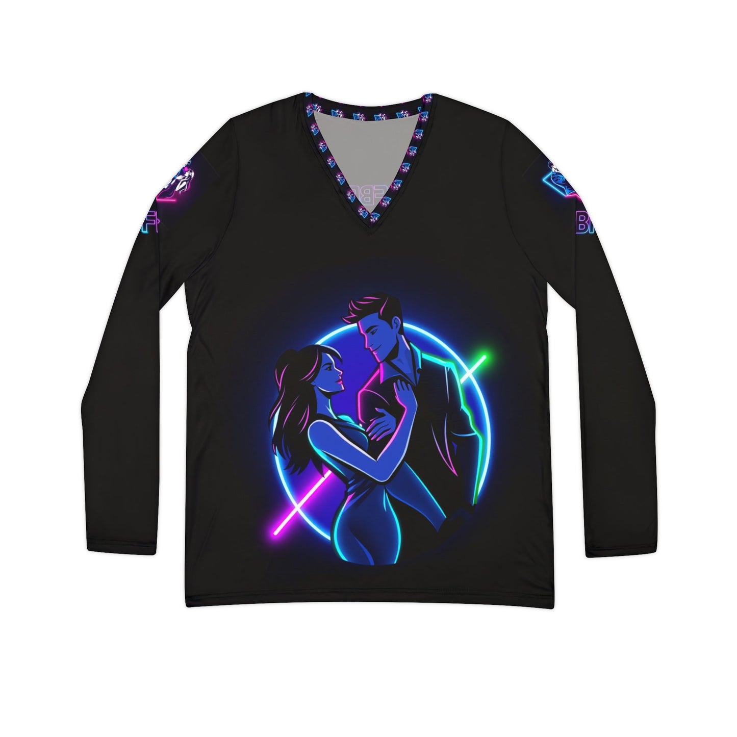 Cosmic Love Long Sleeve V-Neck Shirt - Retro Style Graphic Tee, Women's Fashion, Gift for Her, Halloween Outfit, Everyday Wear