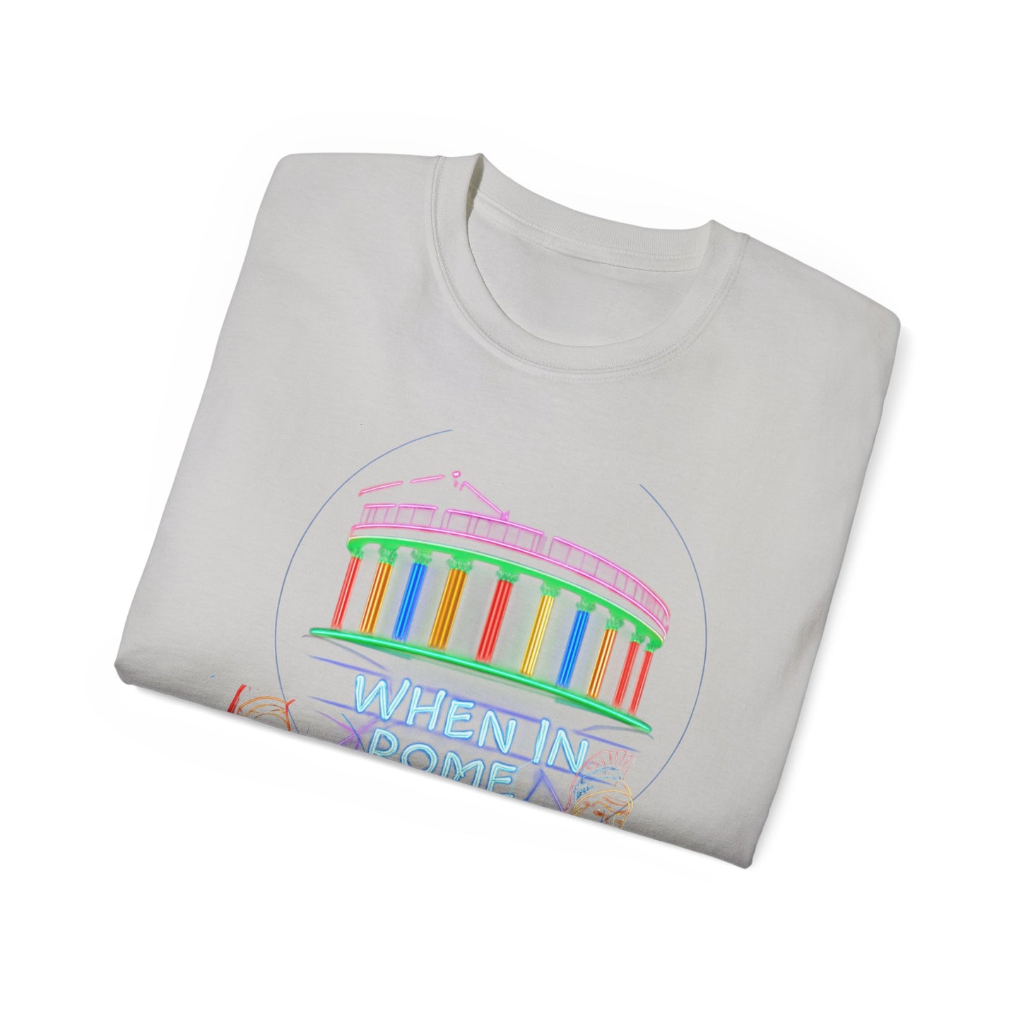 When in Rome Neon Graphic Tee - Roman Gladiator & Colosseum Vintage Style