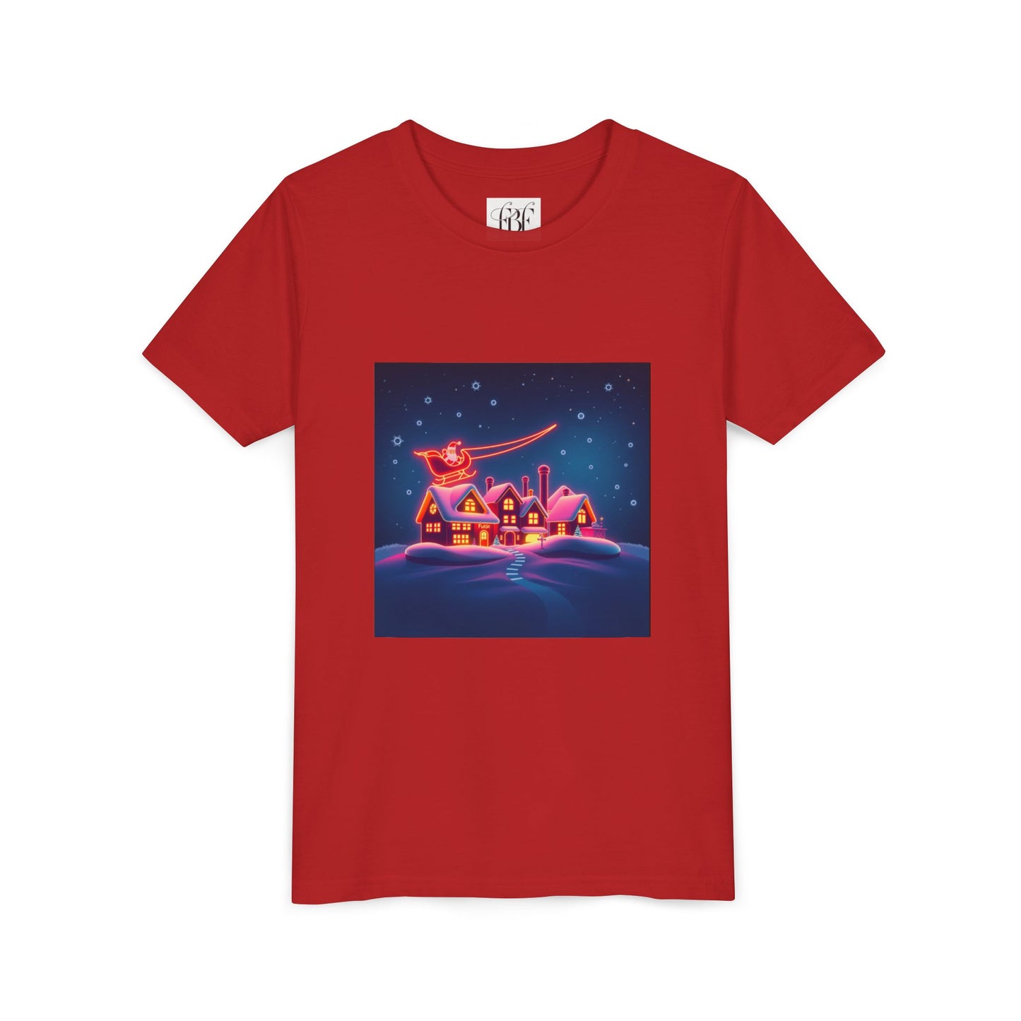 Neon Winter Village Youth Tee — Magical Snowy Night Kids T-Shirt