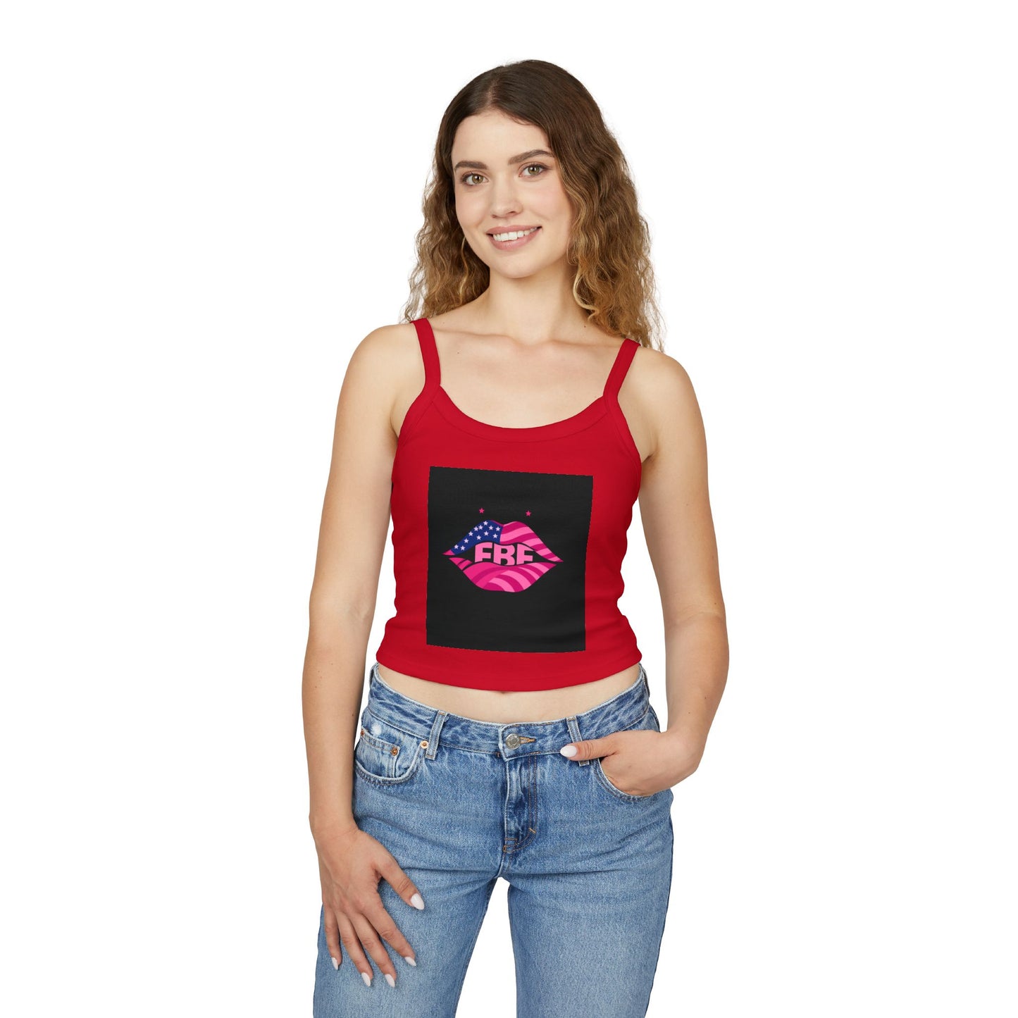 Women's Spaghetti Strap Tank Top - USA Pride Design, Summer Outfit, Festival Wear, Fourth of July Essential, Casual Top, Trendy Apparel