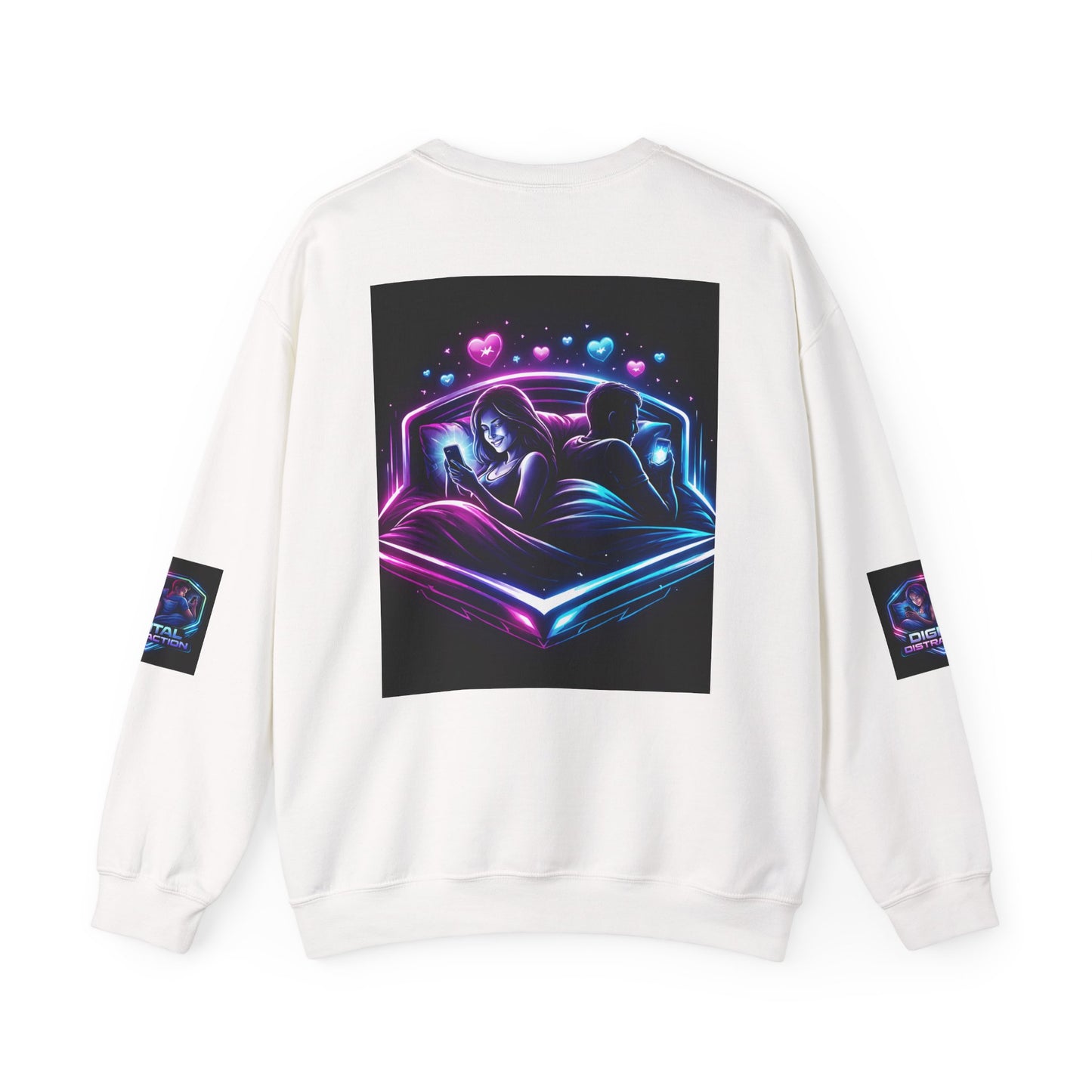 Crewneck Sweatshirt — Neon Couple in Bed Heart Illustration
