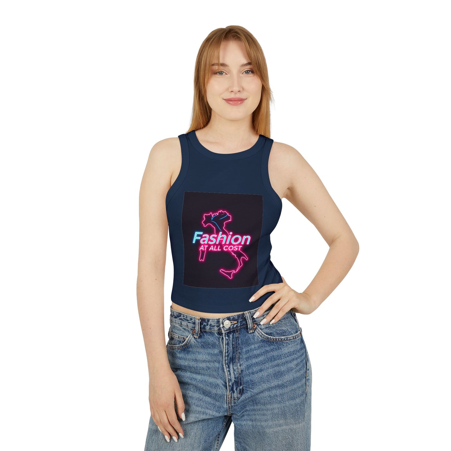 Trendy Women's Racer Tank Top with Neon Design, Summer Casual Top, Fashion Statement Shirt, Gift for Fashion Lovers, Stylish Workout Apparel