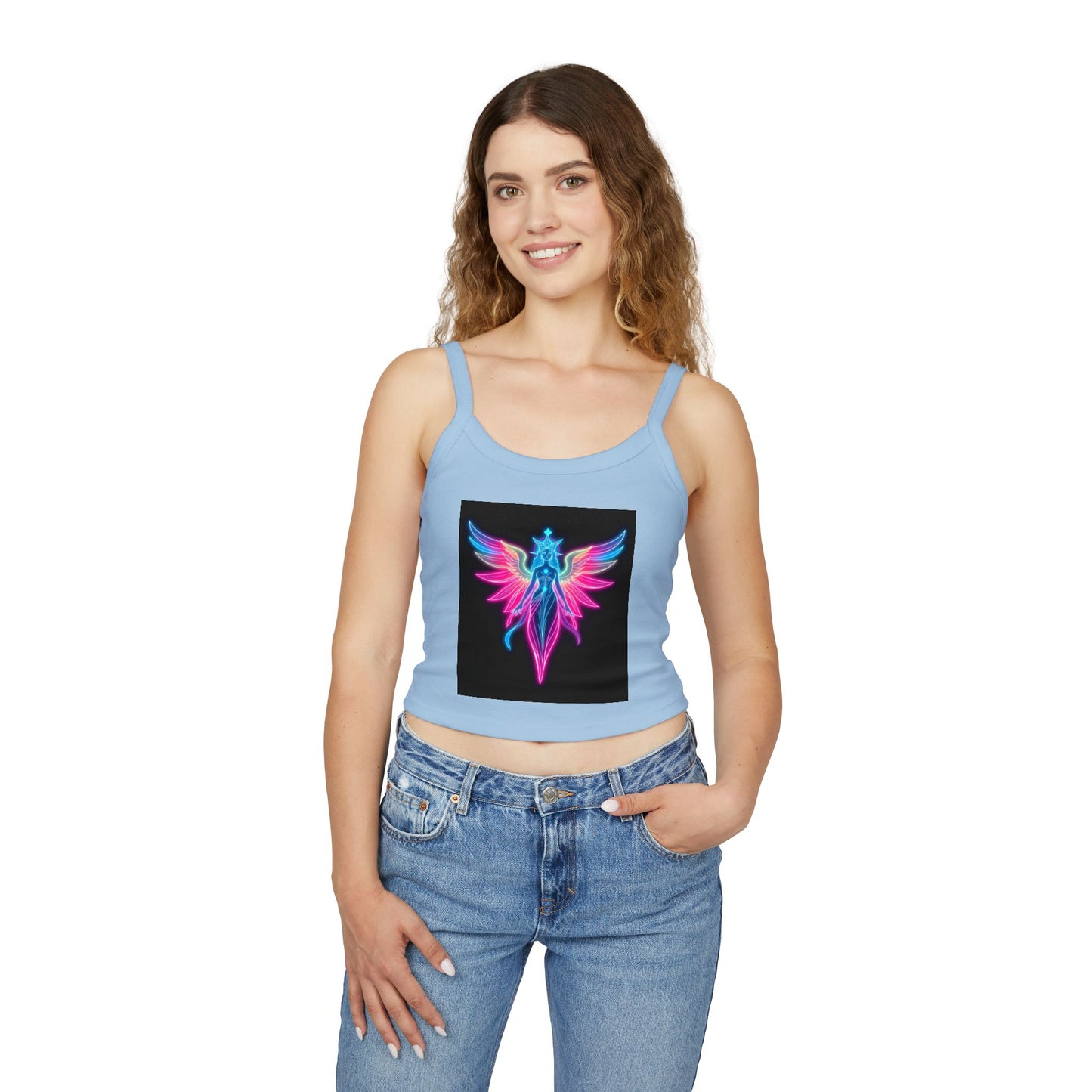 Neon Angel Graphic Spaghetti Strap Tank Top, Summer Shirt, Festival Wear, Bohemian Top, Trendy Casual Wear, Gift for Her