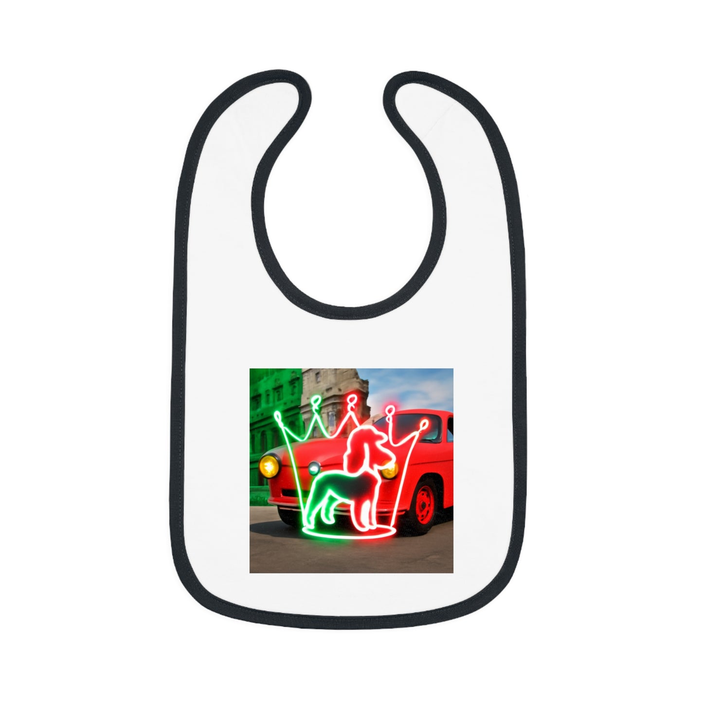Cute Baby Bib with Neon Dog and Crown Design, Fun Baby Shower Gift, Festive Feeding Bib, Adorable Toddler Accessory, Baby Feeding Essentials