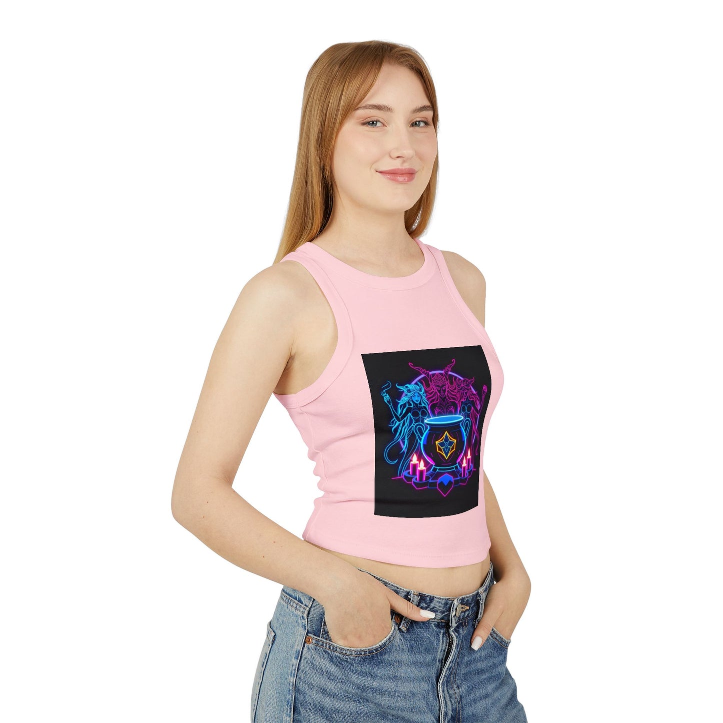 Witchy Neon Cauldron Tank Top - Occult Retro Graphic Racerback