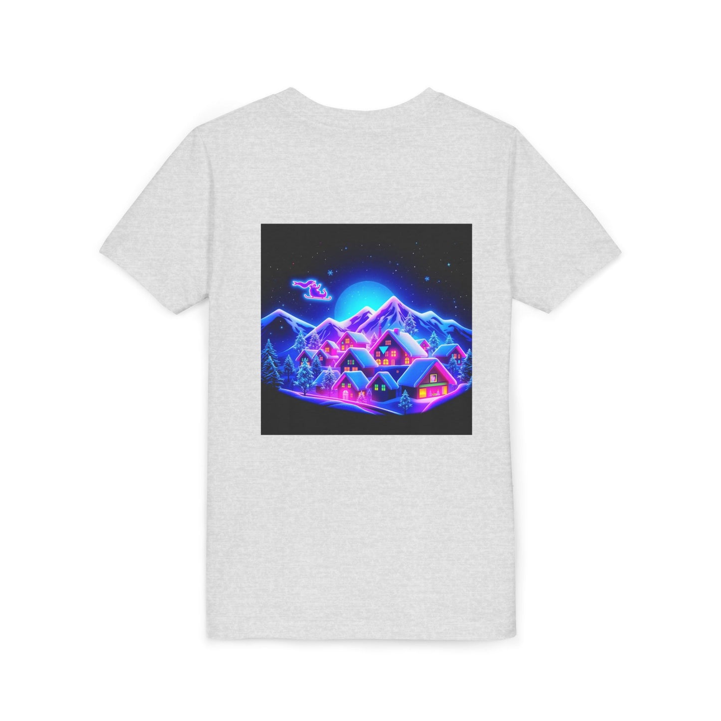 Neon Winter Village Youth Tee — Magical Snowy Night Kids T-Shirt