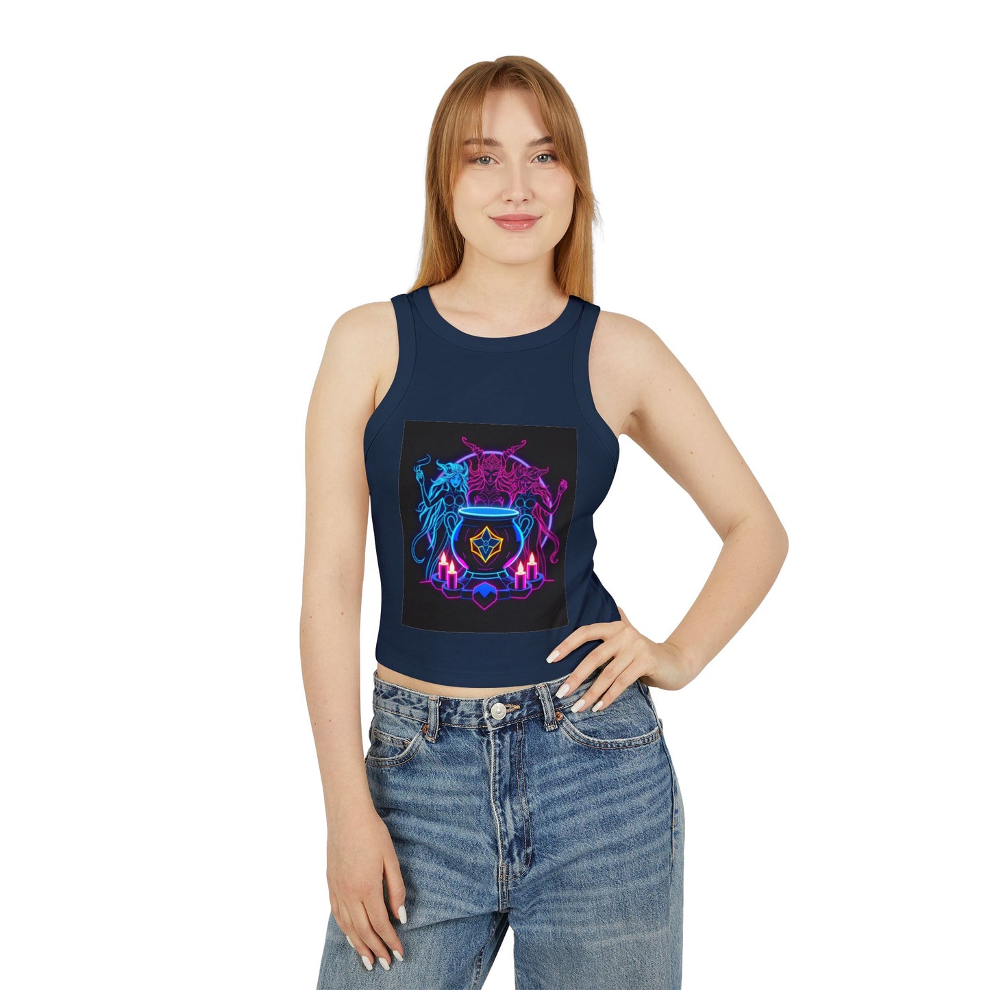 Witchy Neon Cauldron Tank Top - Occult Retro Graphic Racerback