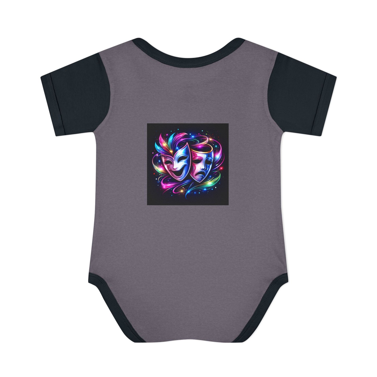 Neon Theatre Masks Infant Bodysuit — Colorful Drama Baby Onesie